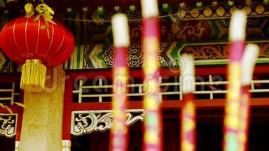 <strong>中国</strong>花园<strong>庭院</strong>，红灯笼，烧香燃烧器，烟风，婚礼，婚姻。